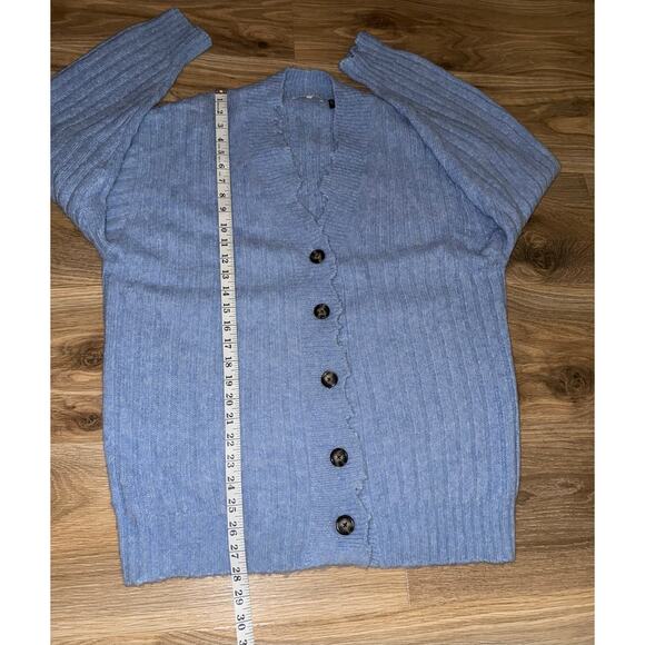 Helmut Lang Cardigan Wool/Alpaca Distress Button Blue Italian Yarn - Size Medium - Picture 9 of 12